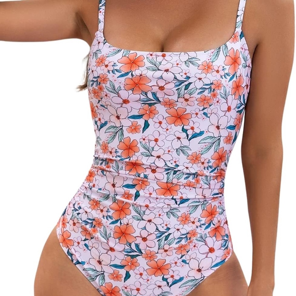Cupshe Floral One Piece Swimsuit - Orange and White